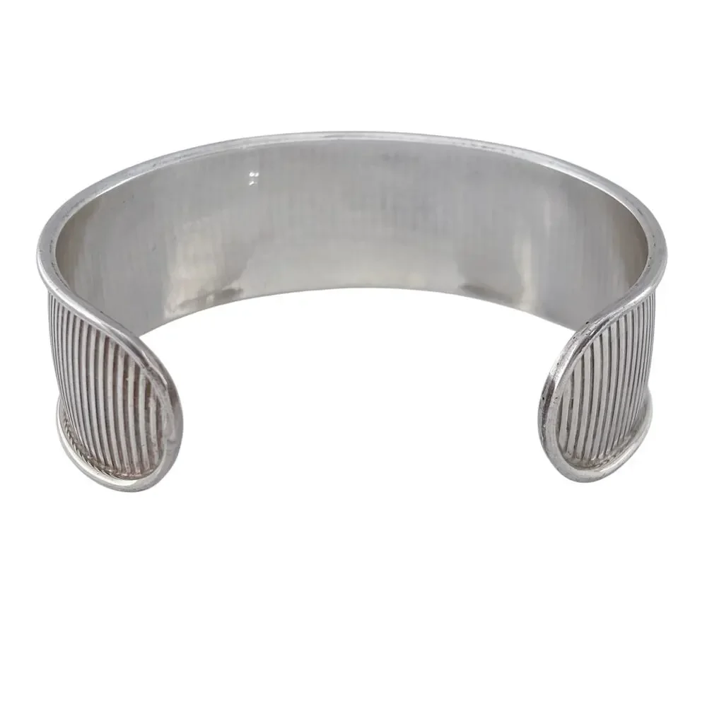 Vintage Sterling Silver 925 Ribbed Cuff Bracelet 7.25
